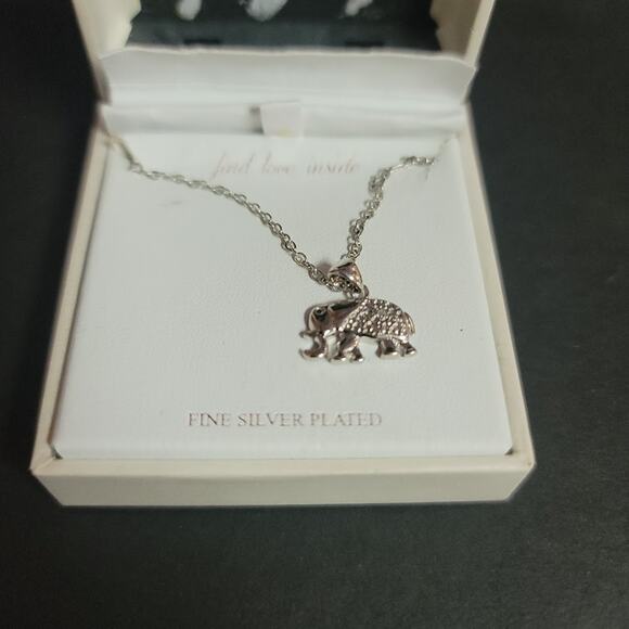 Bella Vie Fine Silver Plated pave Elephant Charm Necklace 16" - Picture 2 of 3